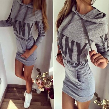 Europe and america hot 2018 autumn winter style hooded package hip long sleeve dress women clothing White Gray Black